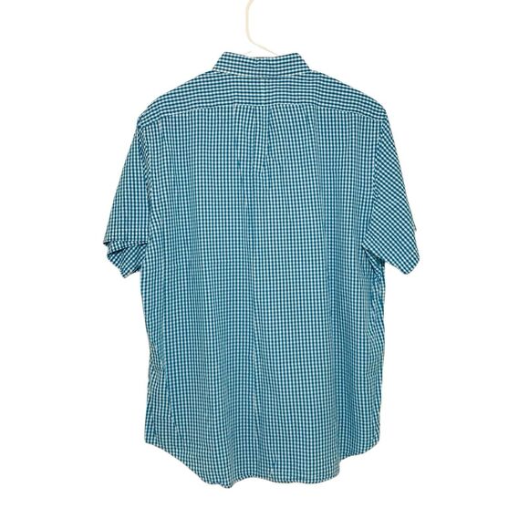 Ralph Lauren Shirt Teal White Gingham Short Sleeve Button Down Yellow Pony XL - Picture 5 of 7